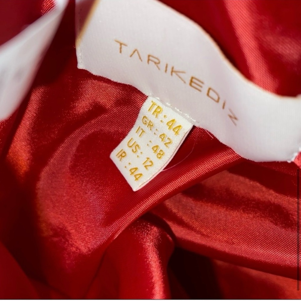 Tarik Ediz Red Strapless Ruffled Gown - Picture 2 of 5